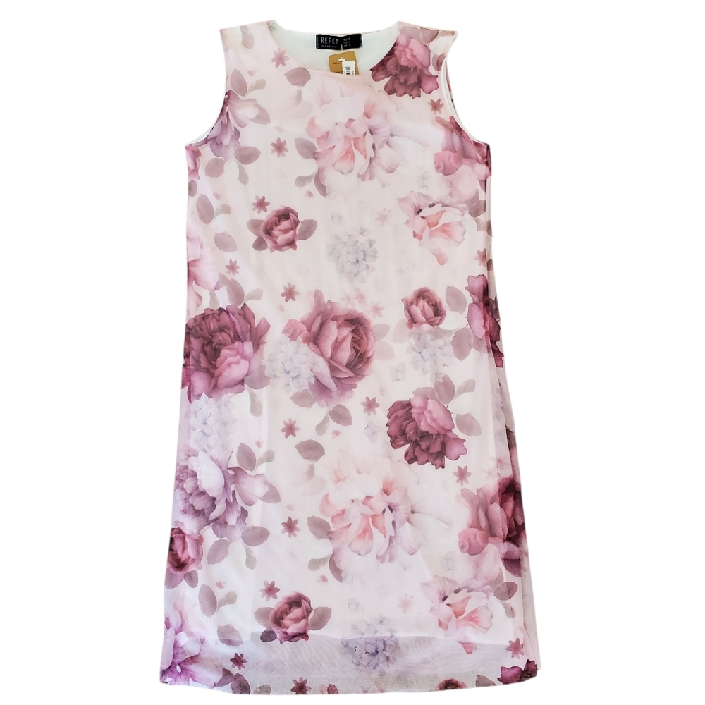 REFKA Floral Pink Mini Dress Sleeveless Lined Small(4)
